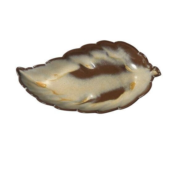 Vintage Frankoma Pottery Leaf Dish 226 Tray Cinnamon Brown - Picture 1 of 12